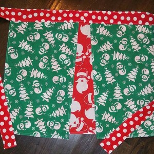 Christmas/Holiday Red, Green and White Santa, Snowman, Polka Dots Fabric Print Half Apron