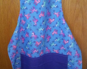 Girls Reversible Child/Kid Size Unicorn Cotton Fabric Print Apron