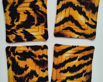 Set of 4 Quilted Tiger Stripe/Animal Print Fabric Coasters