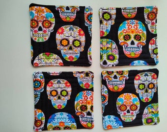 Set of 4 Quilted Sugar Skull Coasters