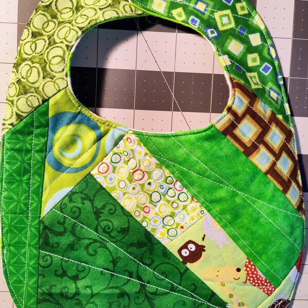 Quilted Infant Cotton Reversible Baby Boy Bib w/ Snap Closure ~ Mixed Green