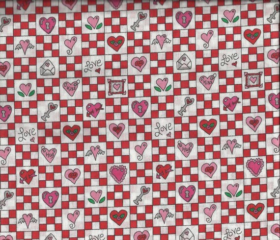 Love Valentine's Fabric,by the meters fabric,digital printed fabric Small Red Hearts on Checkered  Print