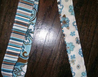 Turquoise and Brown Striped, Polka Dot and Floral Cotton Fabric Lanyard/Key Chain/Badge Holder