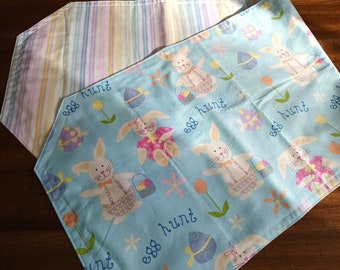 Easter Bunny and Pastel Striped Reversible HolidayThemed Table Runner