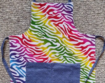 Girls/Boys Reversible Child Size Rainbow Zebra and Cheetah Animal Print Cotton Fabric Print Apron