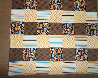 Brown Animal Patchwork Flannel Baby Boy Blanket