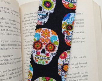 Black Sugar Skull Bookmark with Ribbon