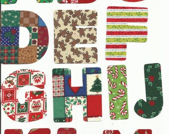 Christmas Print Letter Fabric Iron On Appliques ~ Your Choice