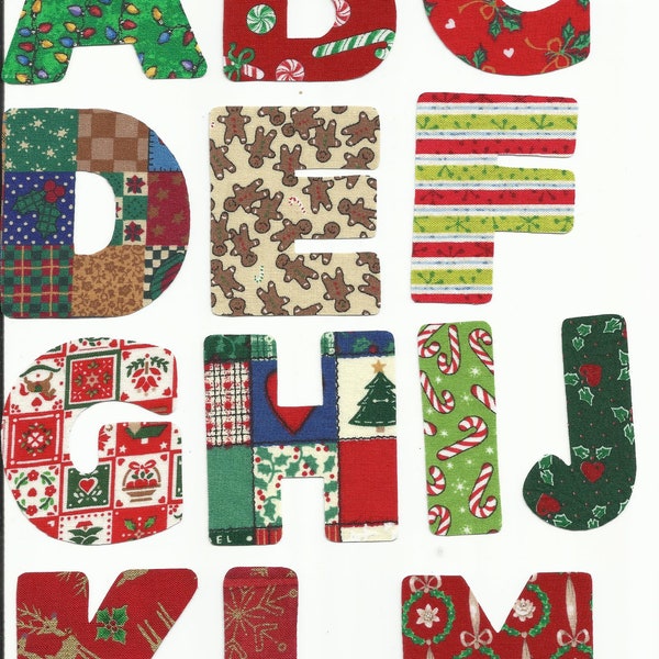 Christmas Print Letter Fabric Iron On Appliques ~ Your Choice
