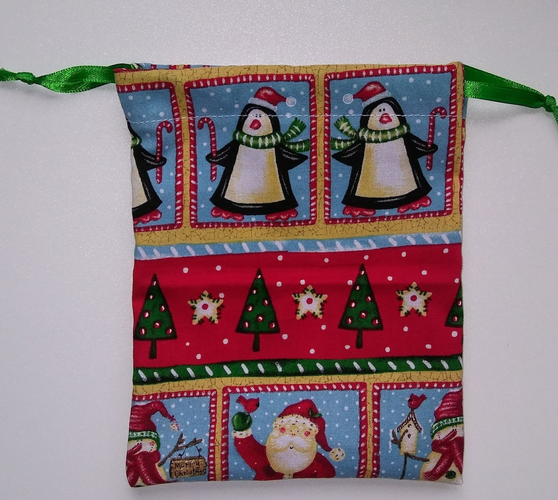 Medium Drawstring Reusable Holiday/christmas Fabric Gift Bags Etsy