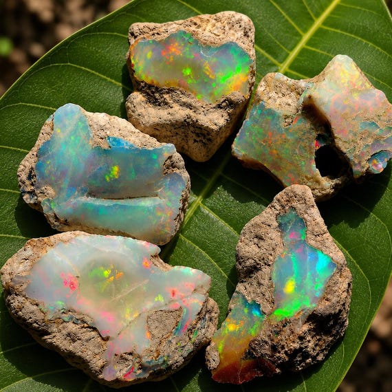 Large 5 Pcs, Opal Rough Lot, 50 Cts AAA Grade, Natural Ethiopian Opal Raw, Suitable For Cut And Jewelry, Fire Opal Crystal, Welo Opal, Opal
