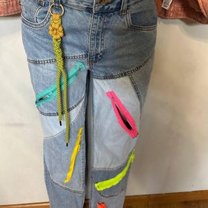 Patchwork Zipper Detail Jeans, Upcycled Artistic Denim Pants