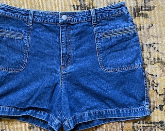 Vintage Shorts, Größe 14 14P Petite, Taille 35, 90er Jahre, 2000er Jahre, Retro Jeans, aufgesetzte Taschen, Sonoma Lifestyle, Boho Denim, psychedelic, hygge