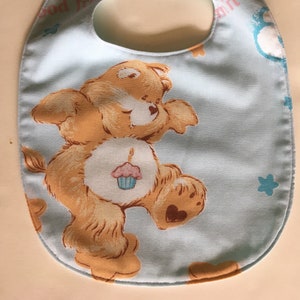 Birthday Bear Bib, Care Bears, Original CareBears, 80s Vintage Sheets, Bibs for Toddler, Shower Gift, retro First 1st cupcake, 80s 90s TV