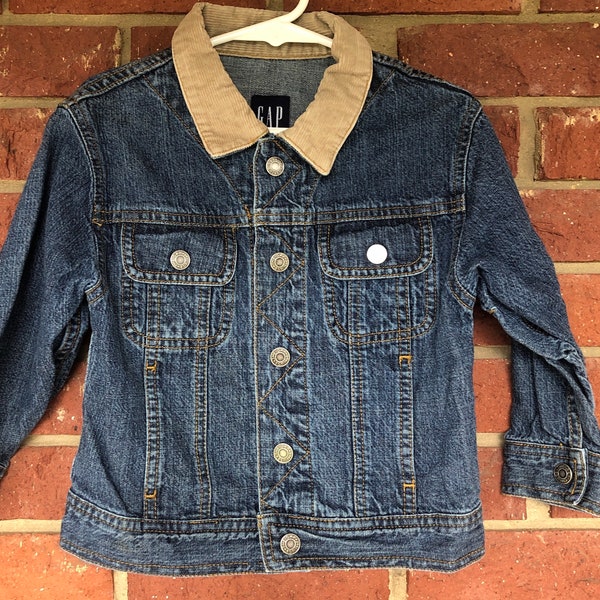 Jean Jacket, gap size XXS 3 3T, babyGap toddler, vintage denim, corduroy collar, retro kids coat, 80s 90s Y2K unisex, rocker streetwear kid