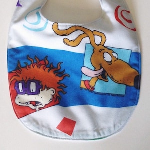 Śliniaczek Rugrats, Rug Rats Baby, Spike i Chuckie, kreskówka z lat 90., telewizja z lat 90., przetworzone prześcieradła Vintage, ręcznie robiony, prezent na prysznic w stylu retro, zrównoważony dla dzieci