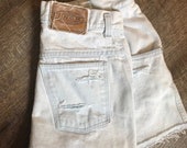 Vintage high waisted Shorts, sonoma jean co, distressed mom cut-offs, light wash, LA style boho, size 10, destroyed denim, 80s 90s festival