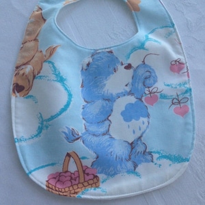 Śliniaczek Care Bears, Grumpy Bear, stare prześcieradła z recyklingu, prezent na baby shower, deszczowe chmury Carebear, kreskówka telewizyjna z lat 80. i 90., zabawa dla maluchów milenijnych