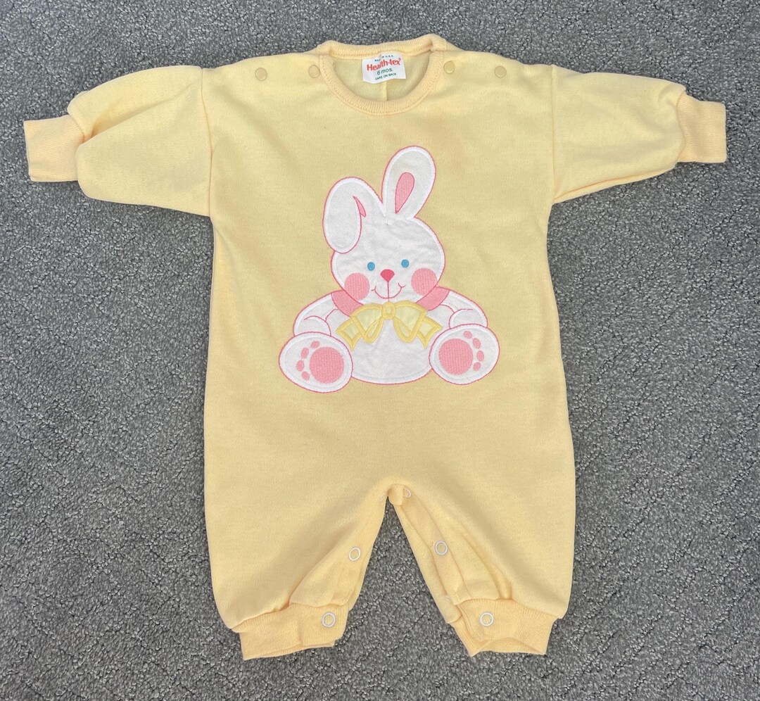 Vintage Easter Romper, Bunny Rabbit Applique, Baby Girl, Health-tex ...