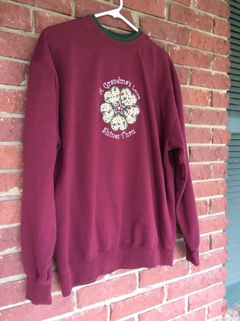 grandkids pullover, Patchwork Sweatshirt Vintage Grandma Sweater Grandmother Christmas heart appliqu\u00e9 sustainable gift Women/'s size L
