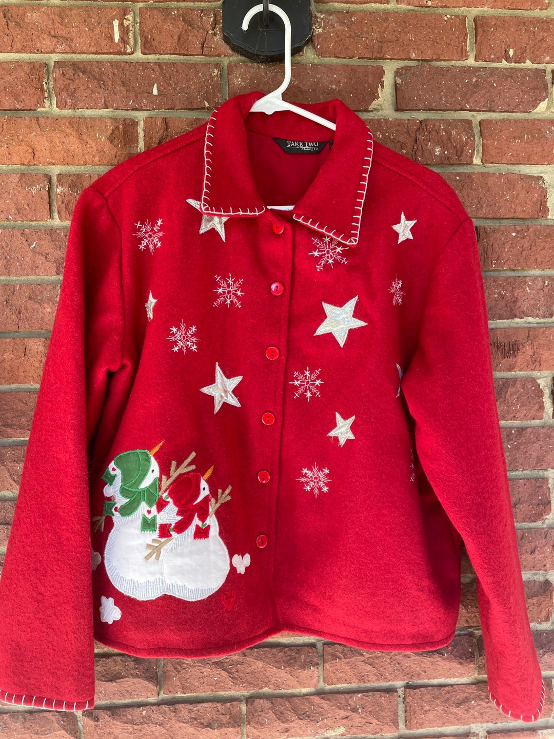 Vintage Christmas Jacket Red Felt Jacket Adult M Take Two Etsy