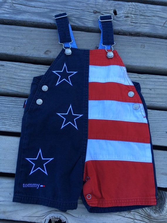red white and blue overalls shorts