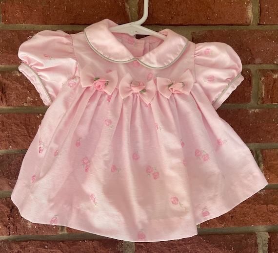 Baby Dress, vintage pink dress, 3-6 months 3M 6M, 