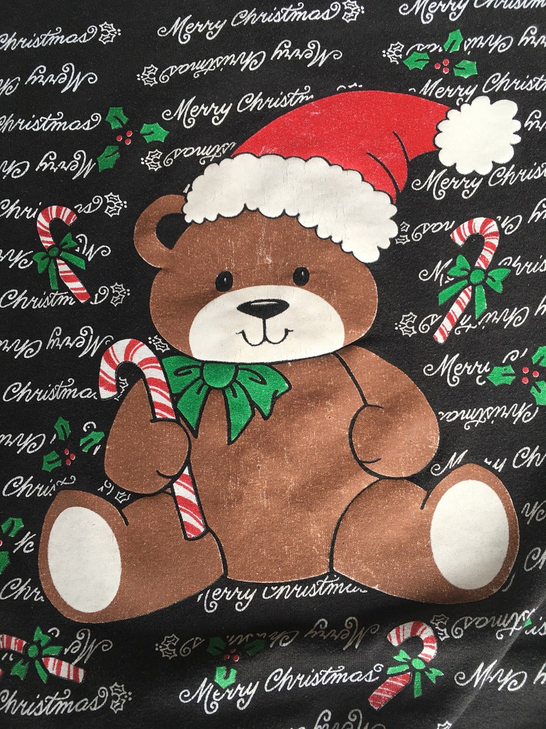 USA Made Adult L Large Teddy bear Santa hat Vintage Ugly Christmas Sweatshirt candy cane Holiday Shirt sweater 70s 80s Merry Christmas