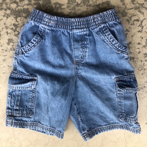vintage shorts, boxer style, gathered waist, 90s kid, Hippie Jeans, sz 5T 5, Faded Glory denim, Elastic waistband, high waisted, Relaxed Fit