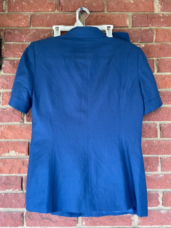 Vintage Skirt Suit, blue linen, 80s 90s set, Kasp… - image 2
