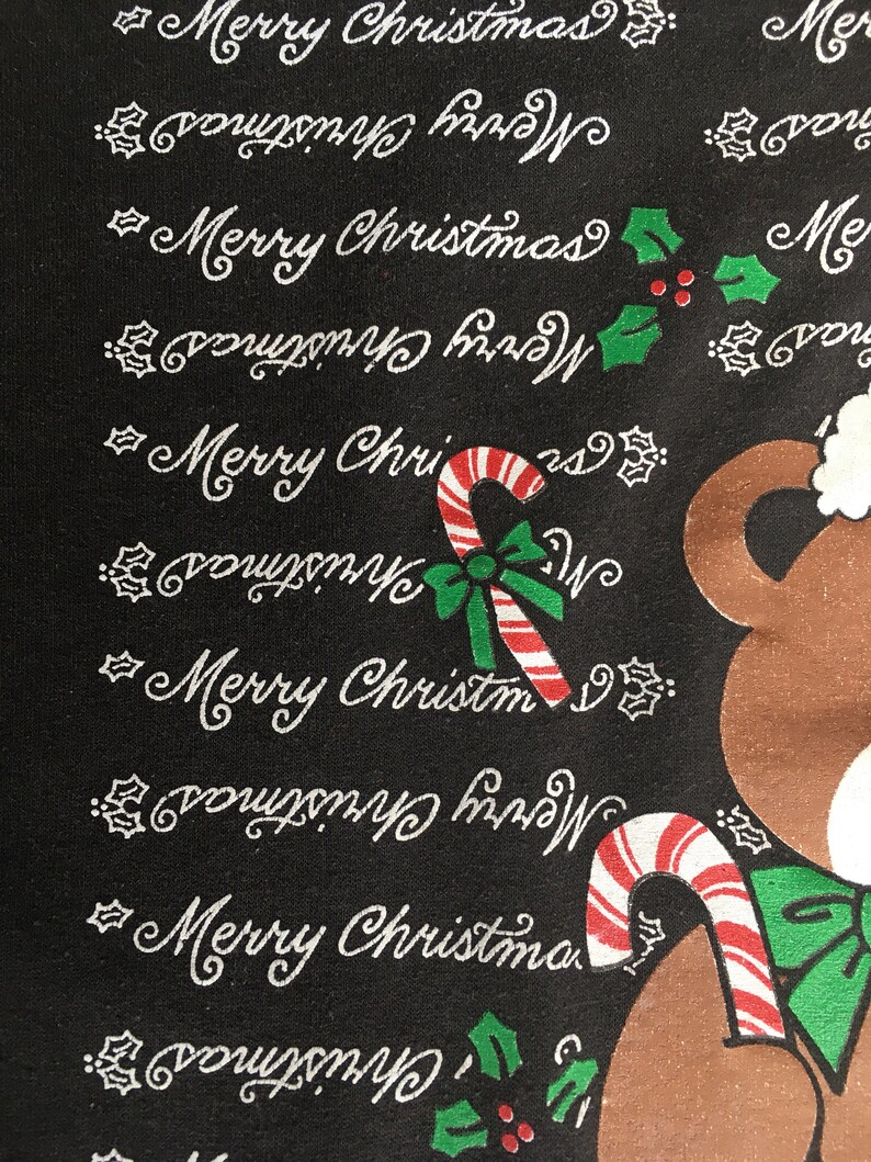 USA Made Adult L Large Teddy bear Santa hat Vintage Ugly Christmas Sweatshirt candy cane Holiday Shirt sweater 70s 80s Merry Christmas