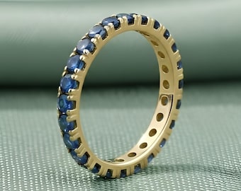 Dainty Sapphire Eternity Ring, Sapphire Ring, Sapphire Stacking Ring, September Birthstone,14K Gold Promise Ring, Gift For Wife, Simple Ring