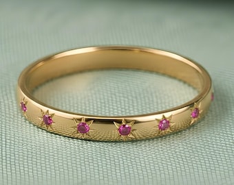 14k Gold Ruby Ring | Half Eternity Band, July Birthstone