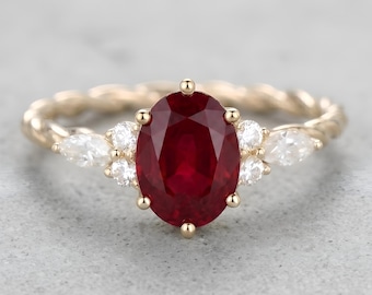 2 Ct Pigeon Blood Ruby Oval Cut Ring, Gemstone Ruby Ring 14k Gold, Ruby Jewelry, Genuine Ruby Ring, Anniversary Ring Purpose Ring For Her