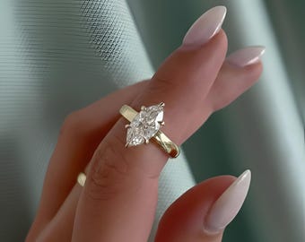 Marquise Cut Diamond Ring 2.50 Carat 14K Yellow Gold Thick Band Vintage Solitaire Engagement Gift for Her Moissanite Promise Ring Handmade