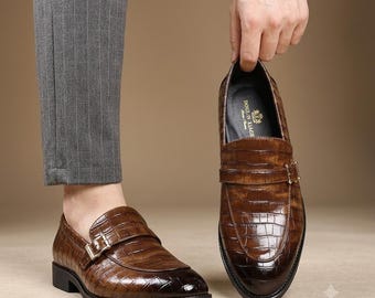 Mens stylish casual plus-size pu leather shoes, pointed toe slip-on loafers