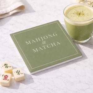 Mahjong Ceramic Coaster, Mahjong & Matcha Tea Design