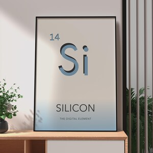 Silicon Element Poster, Periodic Table Si Print, Minimalist Science Wall Art, Tech Geek Gift
