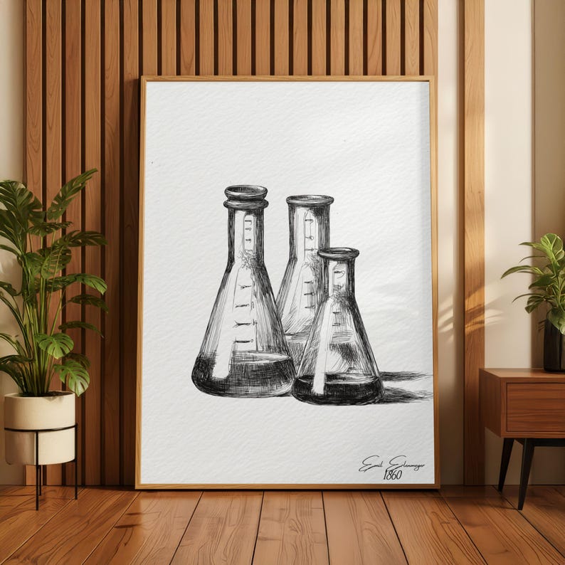 Erlenmeyer Flask Wall Art, Conical Flask Sketch Print, Chemistry Poster ...