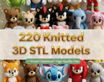 Pacchetto di 220 modelli STL 3D lavorati a maglia: simpatici animali flessibili, uso commerciale, file di download istantaneo per la stampa 3D