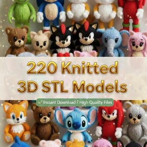 220 gestrickte 3D-STL-Modelle im Paket – Niedliche, flexible Tiere, kommerzielle Nutzung, Sofort-Download-Dateien für den 3D-Druck