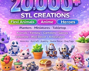 Pacchetto di oltre 20.000 file STL | Animali flessibili, anime, miniature, vasi, veicoli, cosplay, articoli da tavolo, gioielli | Pacchetto STL per la stampa 3D
