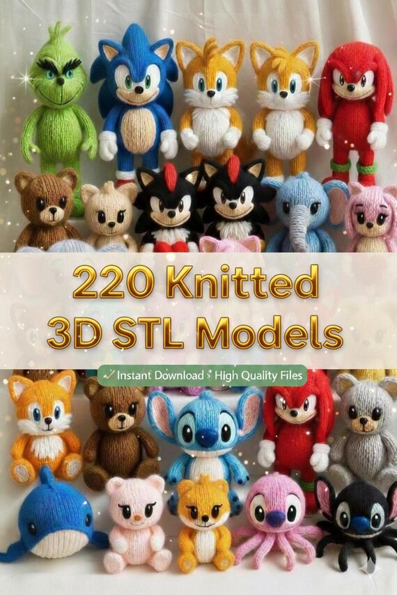 220 Knitted 3D STL Models Bundle – Cute Flexi Animals, Commercial Use, Instant Download Files for 3D Printing