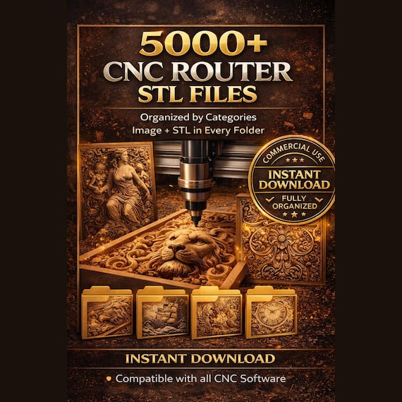 5000+ CNC Router STL Files | Wood Carving 3D Relief Designs | Organized Mega Bundle | Commercial License | Instant Download