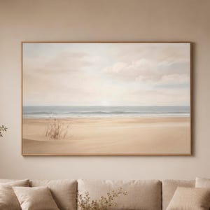 Coastal Wall Art, Minimal Beach Landscape Print, Ocean Wall Art, Neutral Seascape Print, Scandinavian Beach Decor, Beach Grass Art