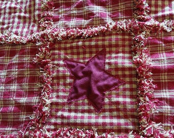 Homespun Table Runner, WINE HOMESPUN Plaid with Stars, 14.5x54