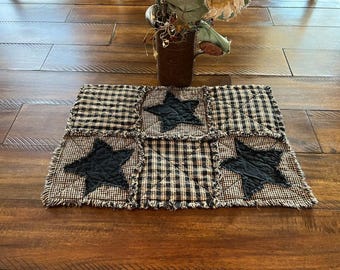 Homespun Black and Cream Place Mats,  Primitive Stars Place Mats, Homespun