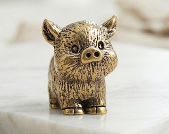 Vintage Brass Pig Figurine, Solid Brass Piglet Statue, Antique Metal Sculpture, Brass Animal Art Gift, Collectible Desk Decor