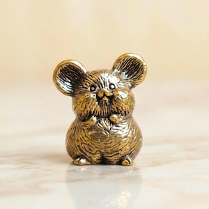 Vintage Brass Mouse Figurine, Solid Brass Rat Statue, Antique Metal Sculpture, Handmade Animal Art Gift, Collectible Desk Decor