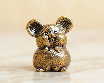 Vintage Brass Mouse Figurine, Solid Brass Rat Statue, Antique Metal Sculpture, Handmade Animal Art Gift, Collectible Desk Decor
